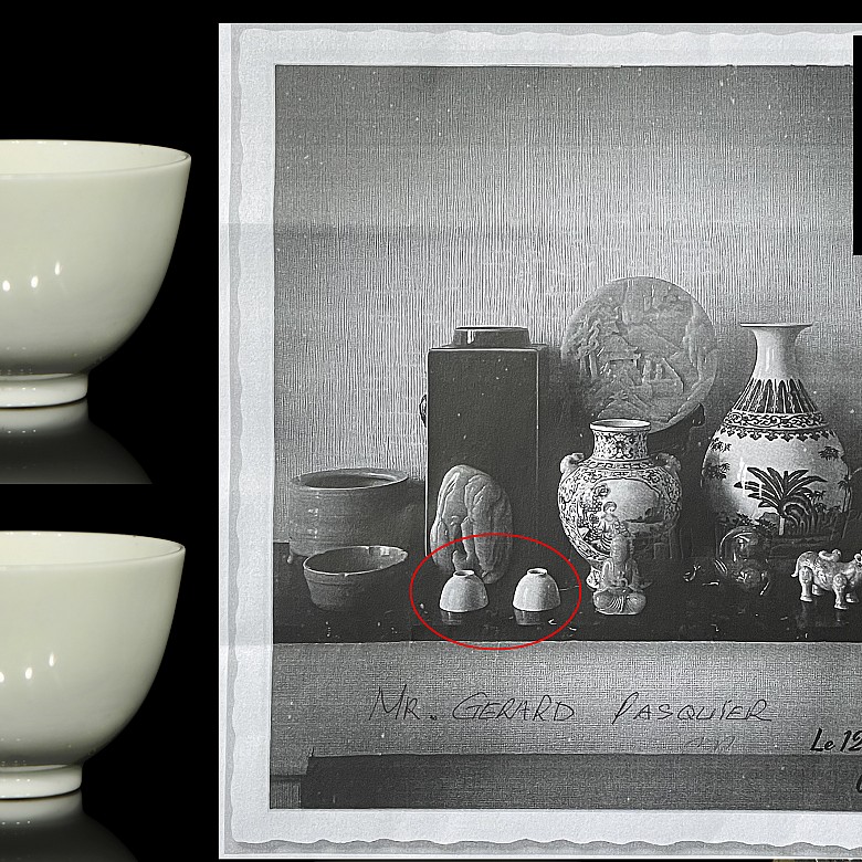 Pareja de tazas en porcelana monocroma, dinastía Qing