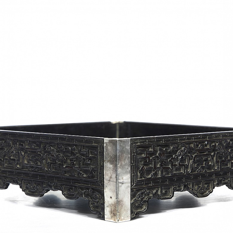 Opium tray in wood and silver, Qing dynasty, 18th century