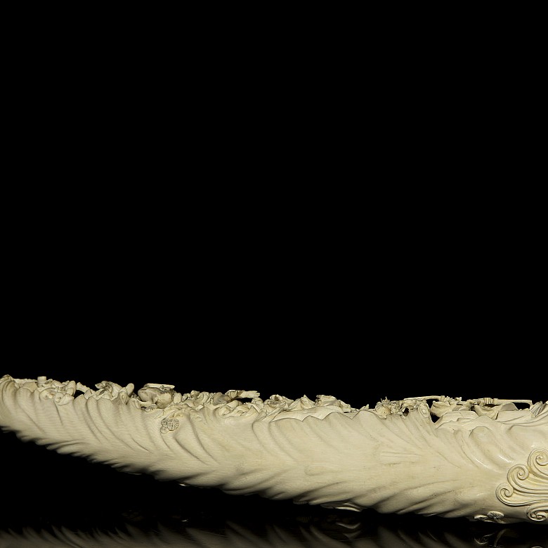 Carved ivory tusk ‘Immortals’ on wooden base, 19th century