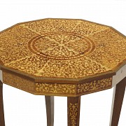 Wooden sewing table with marquetry decoration, 20th century