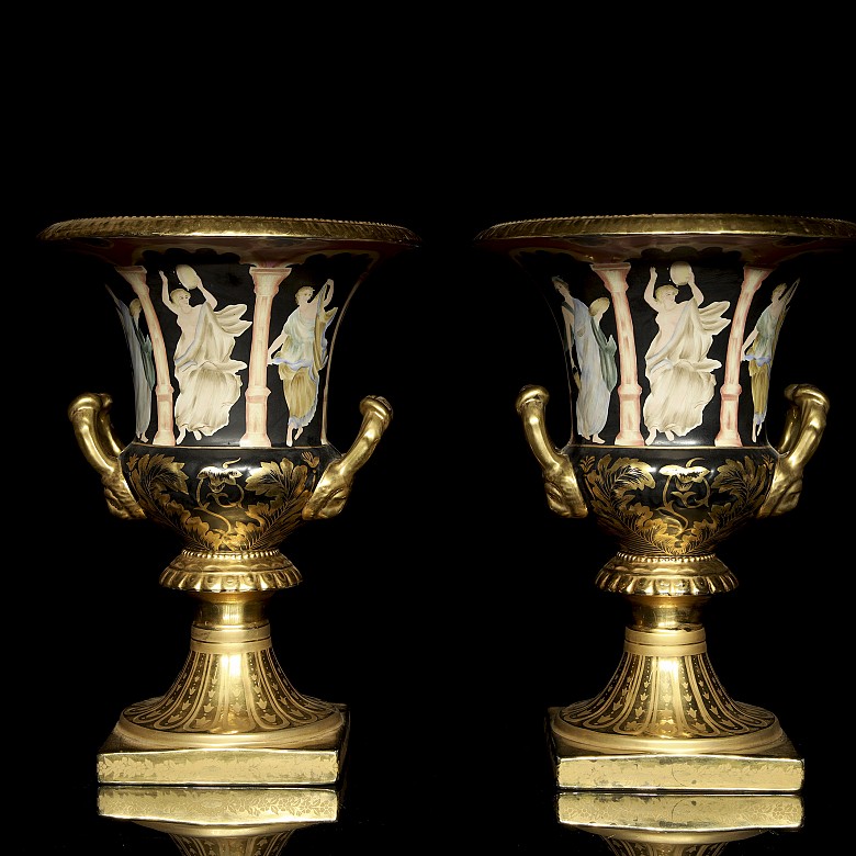 Pair of Sevres style porcelain urns, early 20th century - 2