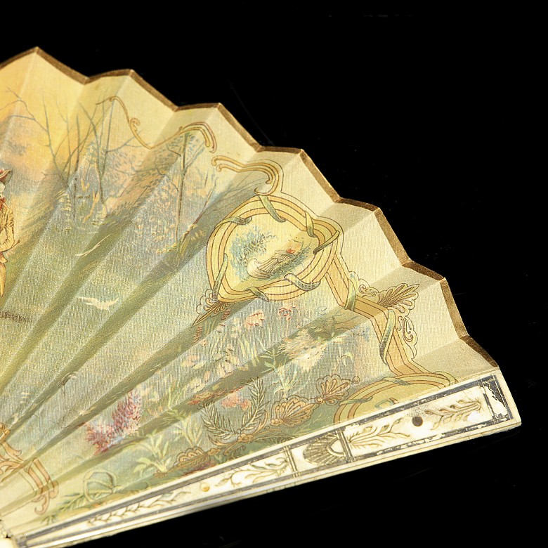 Fan with bone stick ‘Escena galante’, 19th century