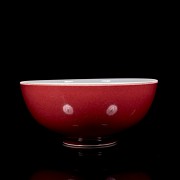 Large red glazed porcelain bowl, Qing dynasty