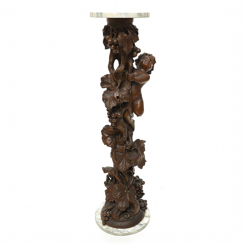 Vicente Andreu. Carved wooden column with marble, 20th century