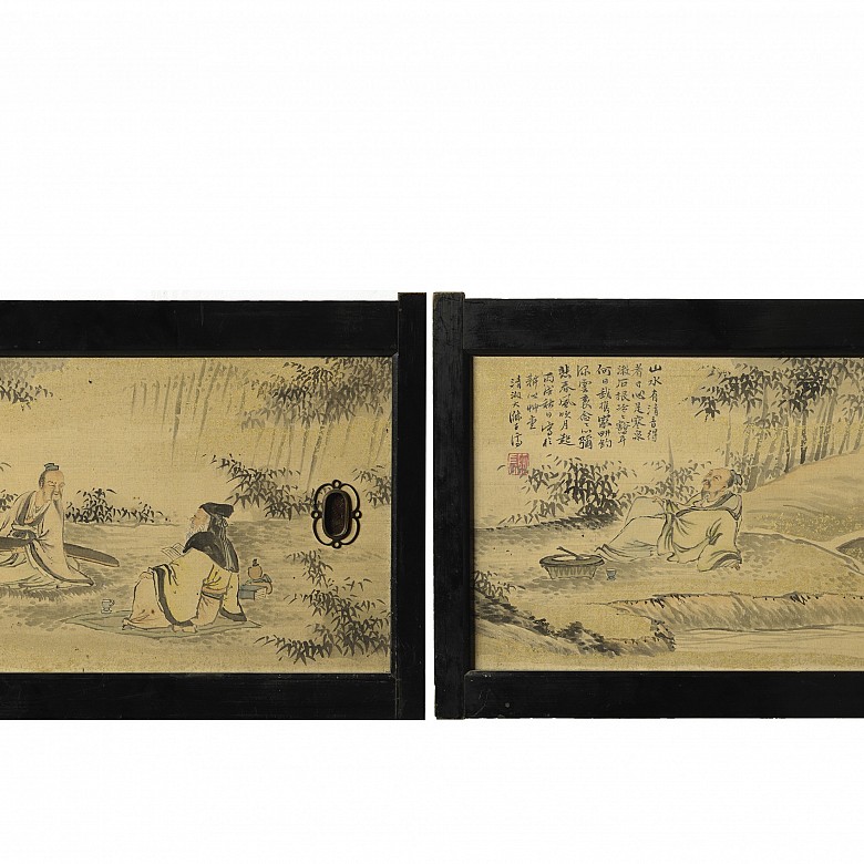 Pair of Chinese paintings ‘Scenes in the Countryside’, 20th century