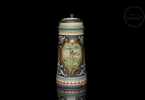 Large German ceramic beer stein, 20th century