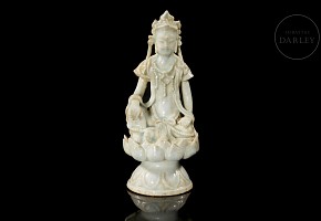 Ceramic figure with celadon glaze ‘Guanyin’, Yuan style