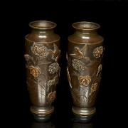 Pair of small Asian bronze vases, 20th century