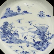 Porcelain dish with a landscape, blue and white, 20th century