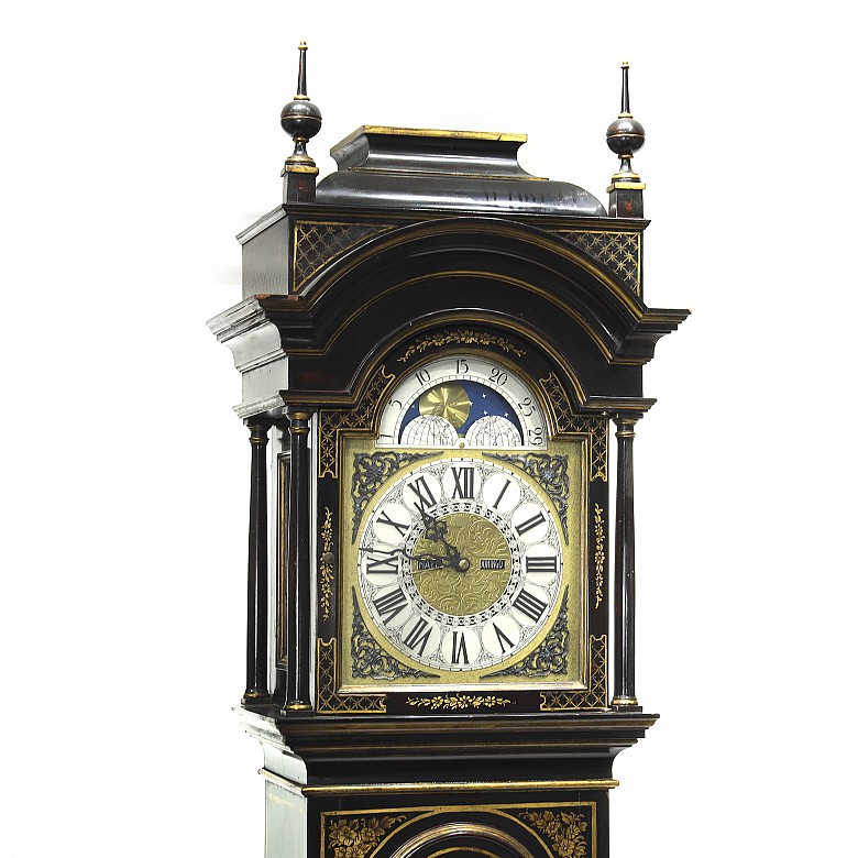 Lacquered tall case clock with oriental-style decoration, 20th century