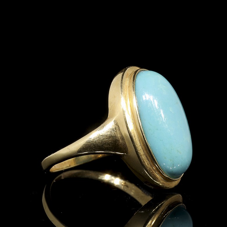 Yellow gold and turquoise ring - 3