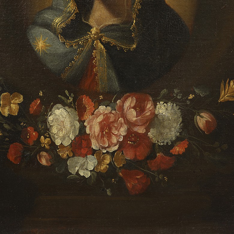 19th century Spanish School ‘Virgin Mary with flowers’