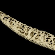 Carved ivory tusk ‘Immortals’ on wooden base, 19th century