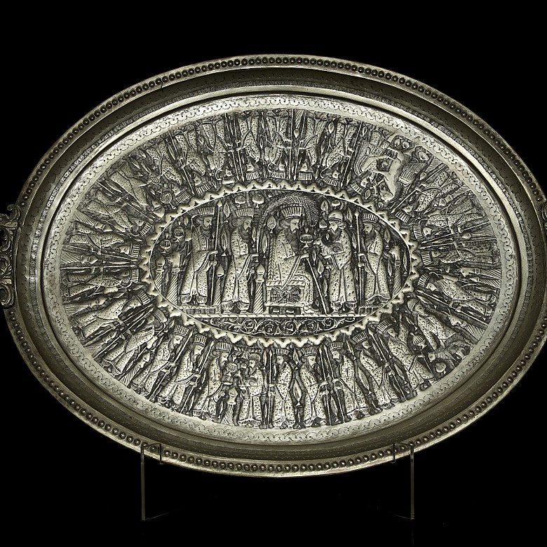 Large silver-plated metal tray, 20th century