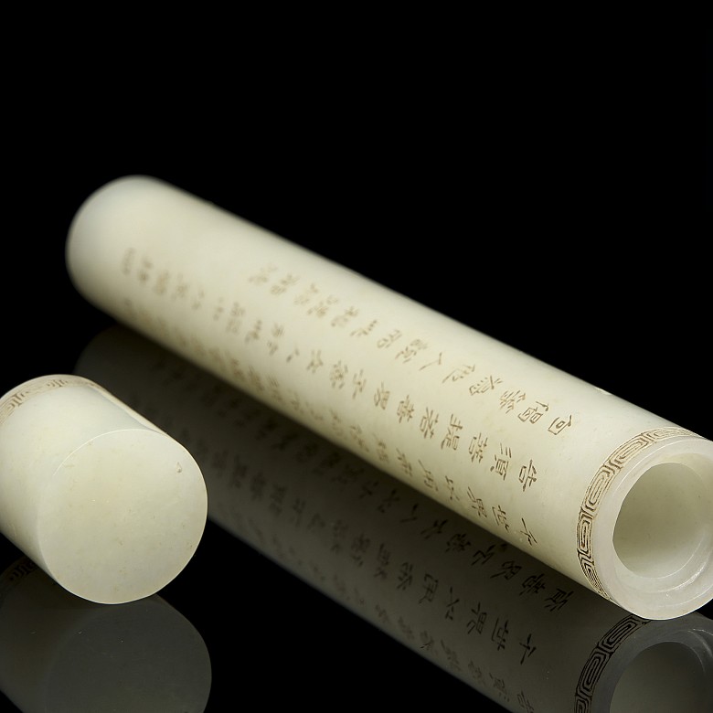 White jade incense tube, Qing dynasty, 19th century