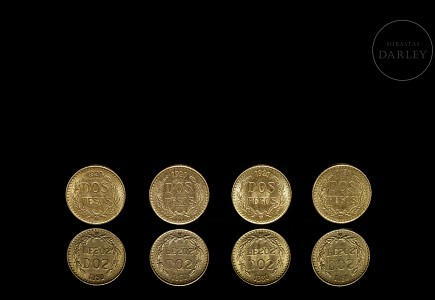 Cuatro monedas mexicanas de oro 