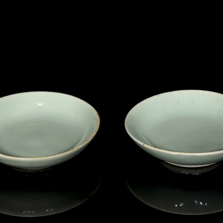 Pair of small celadon ceramic dishes, 20th century