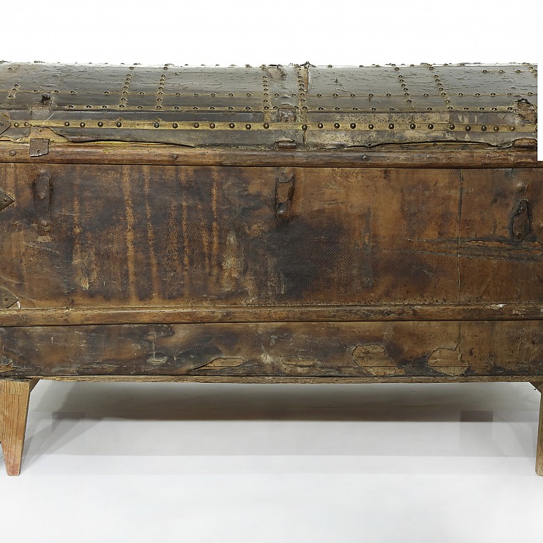 A wood and leather trunk, 18th century