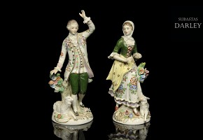 Pareja de porcelana alemana, Sitzendorf, S.XIX