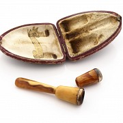 Two pipes and a mouthpiece of amber and gold, 19th century