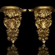 Pair of carved wooden corbels, 19th century