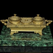 Louis XIV style scribe's desk on malachite, 19th century