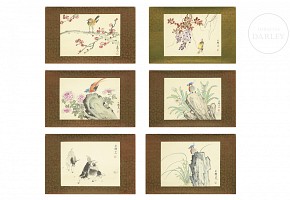 Set of six Chinese paintings ‘Birds and flowers’, 20th century