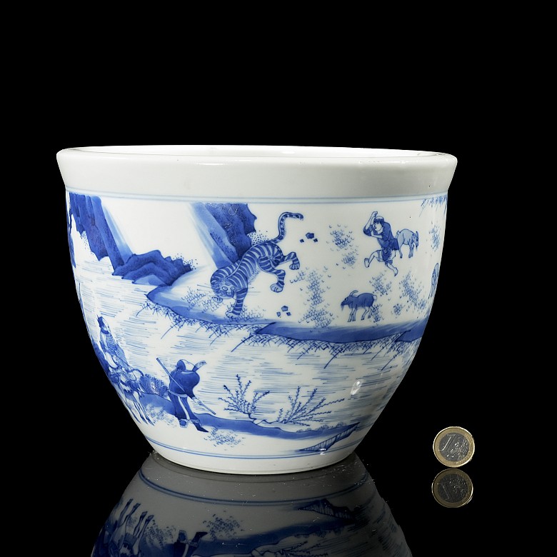 Blue and white porcelain bowl ‘Hunters’, 20th century