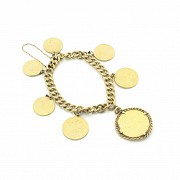 Pulsera con monedas, oro amarillo 18 k