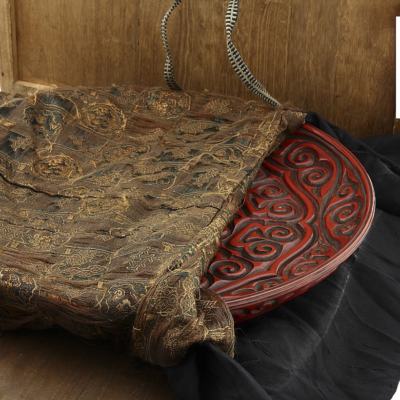 A large carved cinnabar lacquer dish, China, Qing Dynasty.