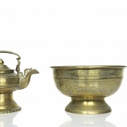 Brass teapot and bowl, Indonesia, 19th century