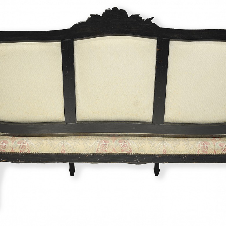 Ebonised armchair with Art Nouveau style upholstery, 20th century