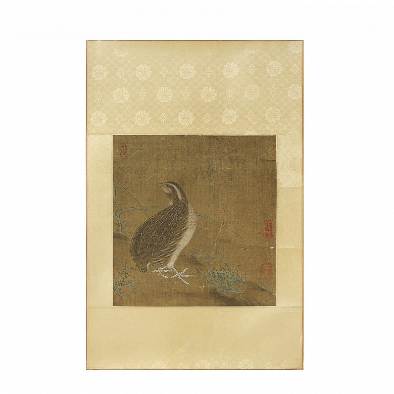 Chinese silk painting “Quail”, Qing dynasty