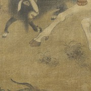 Chinese painting ‘Young Yuan playing with baby rams’, Qing dynasty