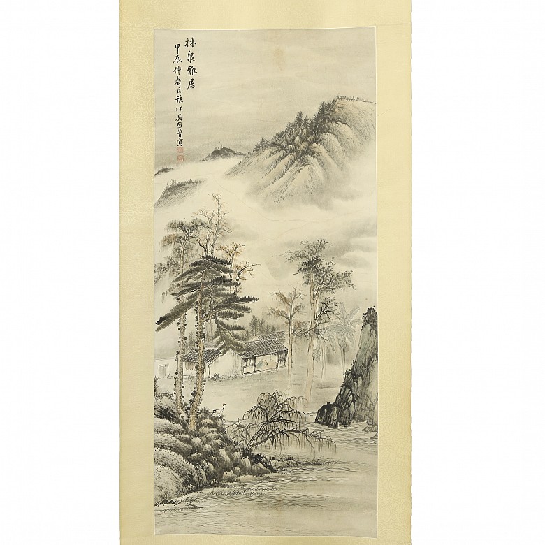 Chinese painting “Landscape and poem”, 20th century