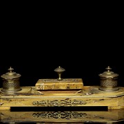 Double inkwell in yellow marble, Empire style, 19th century