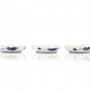 Set of three plates, blue and white, 20th century