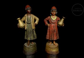 Pair of terracotta figures in Orientalist style, 20th century