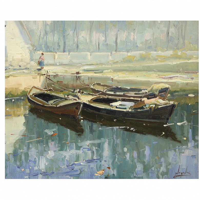 Nogales ‘Landscape with boats’, 20th century