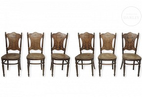 Set of six wooden chairs, Fischel, 19th- 20th century