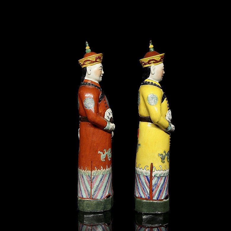 Pair of porcelain emperors, 20th century