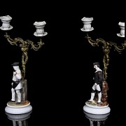 Pair of German porcelain candlesticks, 20th century