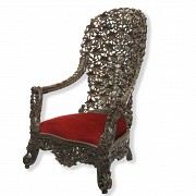 Wooden armchair with velvet seat, China, 20th century