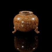 Glazed ceramic tripod censer, Tang style