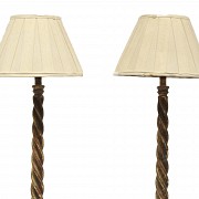 Pair of lamps with wooden stems, 20th century