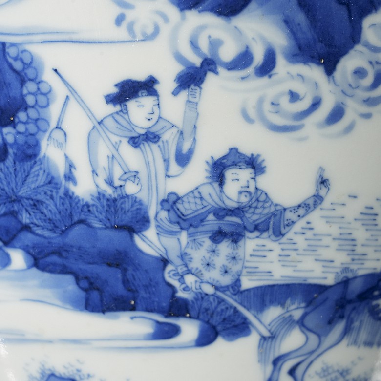 Blue and white porcelain bowl ‘Hunters’, 20th century