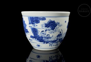 Blue and white porcelain bowl ‘Hunters’, 20th century