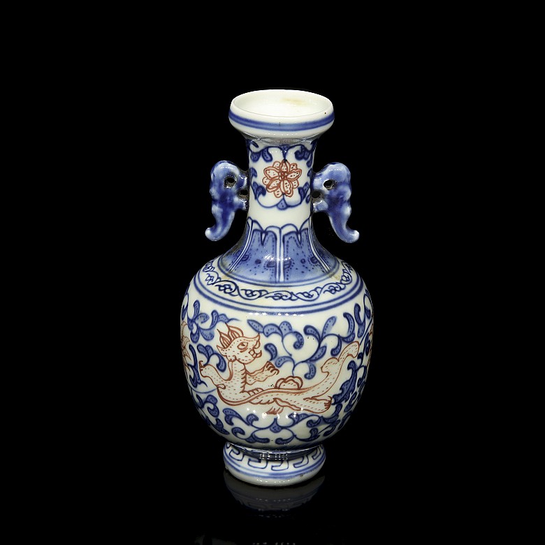 Small porcelain vase “Beast and lotus” with mark on base - 2