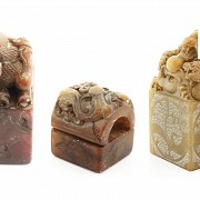 Three Chinese hard stone stamps, 20th century