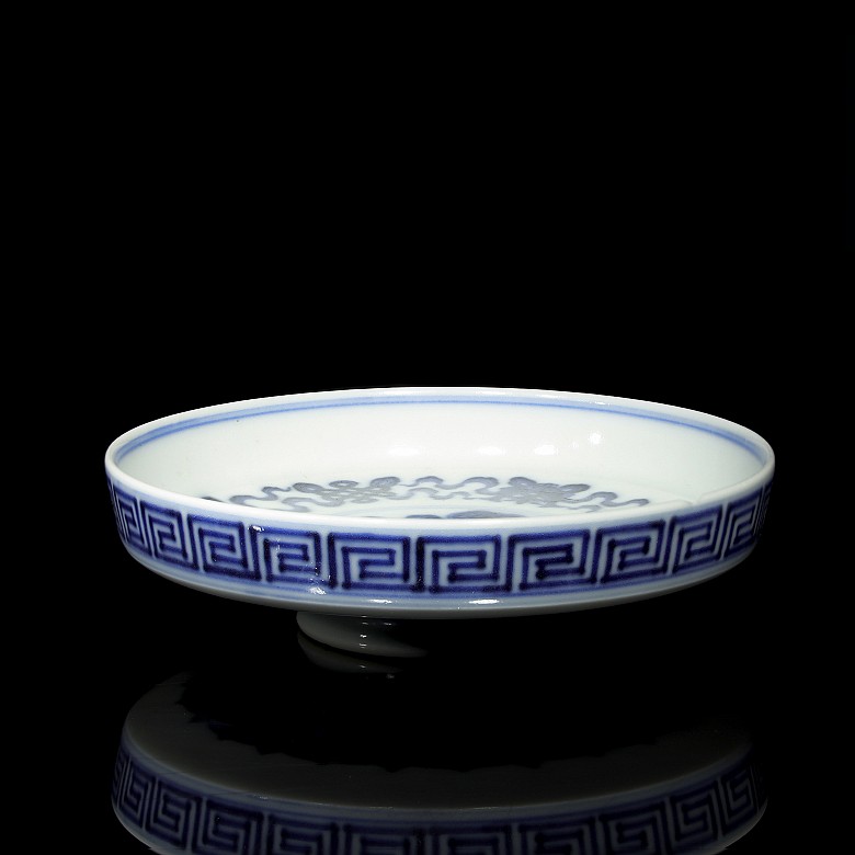 Cuenco para pinceles en porcelana azul y blanco, con marca Qianlong